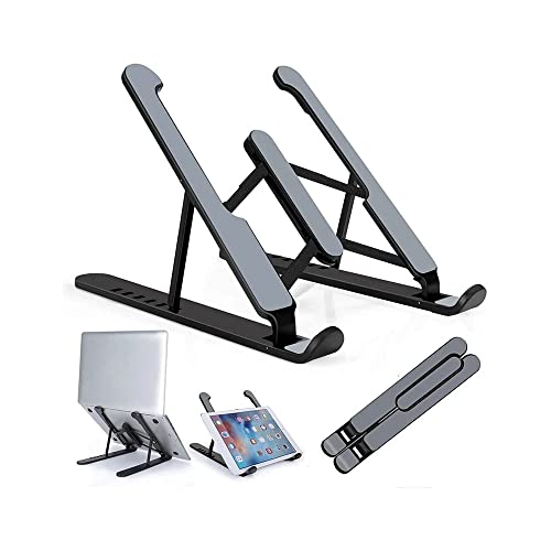 Laptop Stand for Desk, Adjustable Laptop Riser ABS+Silicone Foldable Portable Laptop Holder, Ventilated Cooling Laptop Stand for MacBook Pro/Air, Dell, HP, More 10-15.6” Laptops, Tablet (Black) - Black