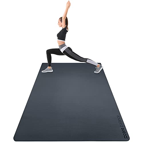 Core Balance Extra Large Yoga Mat Non Slip 6mm TPE Foam with Travel Strap (L183cm x W116cm) - Black