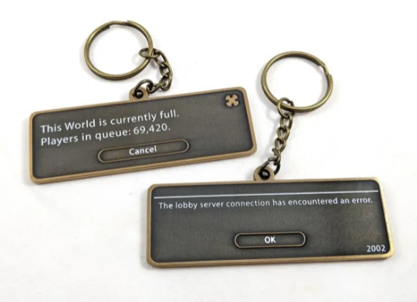 FFXIV DREAMS OF ENDWALKER World Full/Lobby Server Crash Meme METAL DOUBLE SIDED Keychain Charm