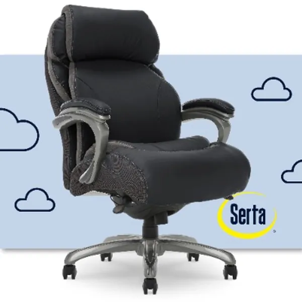 Serta Big and Tall Executive Office Chair with AIR Technology and Smart Layers Premium Elite Foam, Supports up to 350 Pounds, Bonded Leather, Black