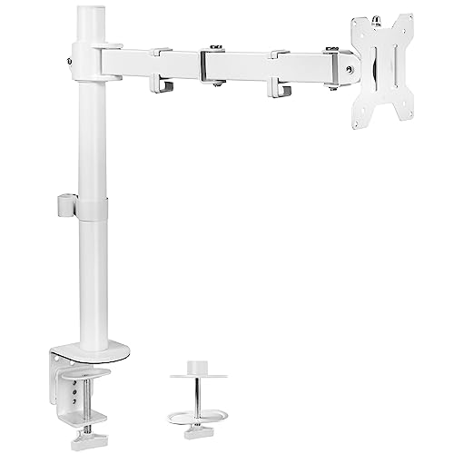 VIVO Single Monitor Arm Desk Mount, Holds Screens up to 38 inch Ultrawide, Fully Adjustable Stand with C-Clamp and Grommet Base, VESA 75x75mm or 100x100mm, White, STAND-V001W - White - 16" Tall