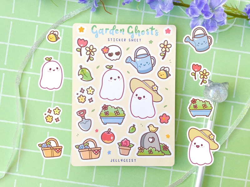 Garden Ghosts Sticker Sheet | Cute for Planners Bullet Journal Notebook or Scrapbook