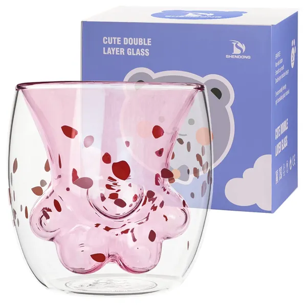 SHENDONG Cute Cat Claw Cup Pink Cherry Printing Cat Paw Mug Cat Foot Claw Print Mug Double Wall Insulated Glasses Espresso Cup Mug Glass Cup Coffee Cups Milk Mug Tea Whiskey Cup Cat Paw-Shaped Mug