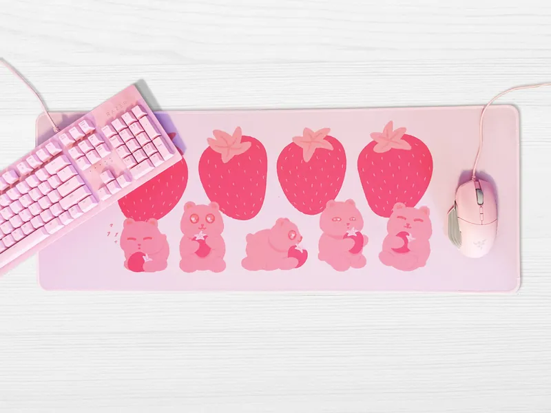 Strawbears Mousepad | Cute Pink Desk Pad
