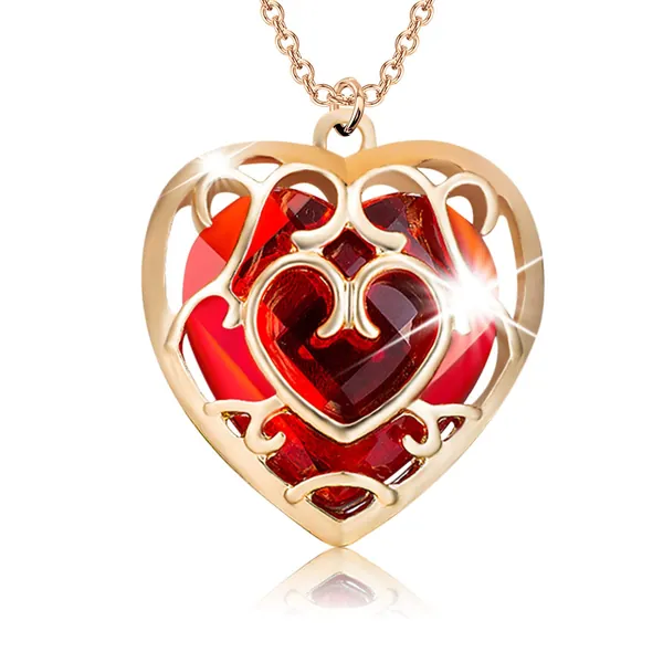 FAADBUK Cosplay Jewelry Skyward Sword Heart Sapphire Ruby Necklace Gamer Fans Gift for Women Girl