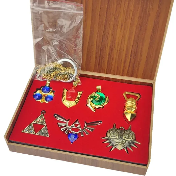 The Legend of Zelda Twilight Princess & Hylian Shield & Master Sword finest collection sets keychain/necklace/jewelry series - New 7PCS yellow