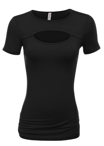 Simlu Womens Keyhole Top Short and Long Sleeve Tops Reg and Plus Size Sexy Top for Fall Winter Summer Everyday - Large Black