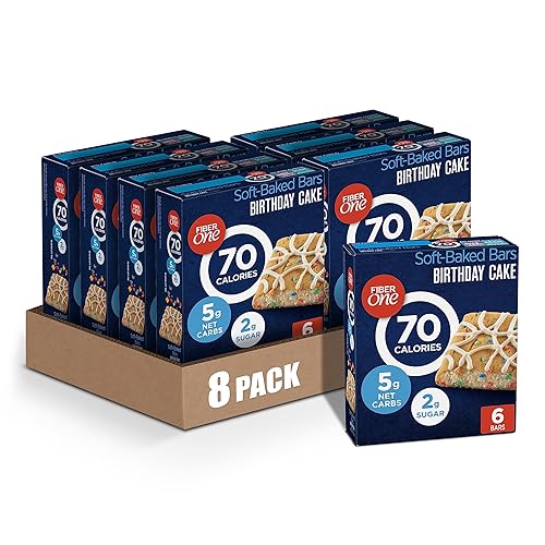 Fiber One 70 Calorie Soft-Baked Bars, Birthday Cake, Snack Bars, 18 ct (Pack of 8) - Birthday Cake - 6 Count (Pack of 8)