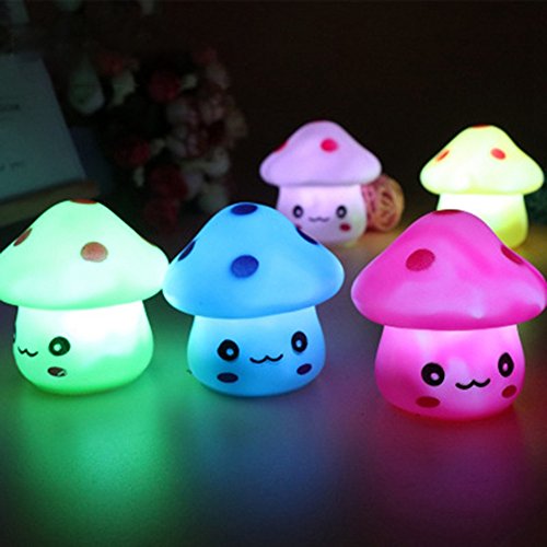 1PC 7 Color Changing Romantic Cute Frog Night Light Lamp Christmas LED Night Light Lamp Battery Operated Party Wedding Bedroom Decor Bedside Table Lamp for Kids Childrens Nursery Room Bedroom Mushroom - Mushroom