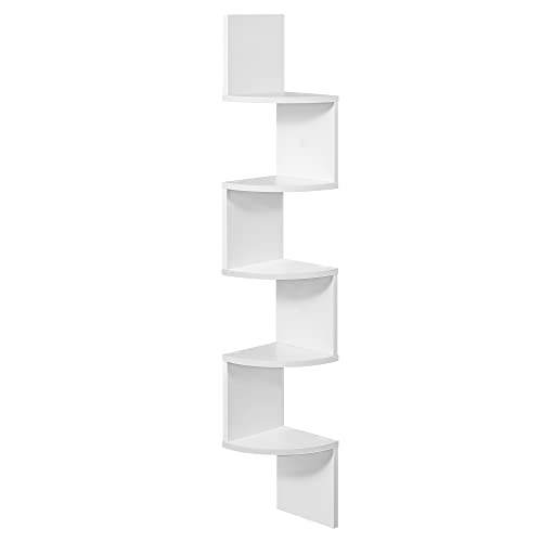 VASAGLE Corner Shelf, 5-tier Floating Wall Shelf With Zigzag Design, Bookshelf, White LBC20WT - White