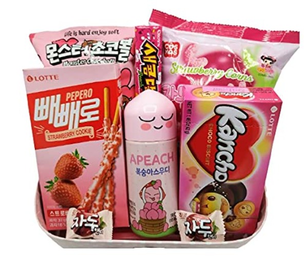 Korea Treat Box - Cherry Blossom Snack Box. Pink Korean snacks