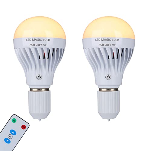 BSOD Rechargeable Light Bulbs, LED Magic Bulb with Remote Controller Warm White Emergency Lamp Without Electricity Battery Operated Light Bulb E26 for Home Indoor Lighting (Warm White 2 Pack) - Warm White 2 Pack