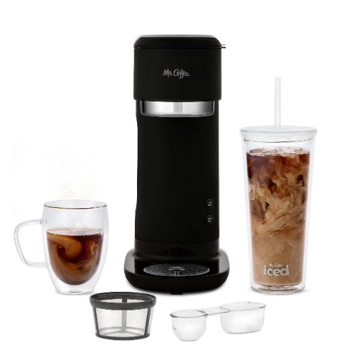 Mr. Coffee Iced and Hot Coffee Maker, Single Serve Machine with 22-Ounce Tumbler and Reusable Coffee Filer, Black - Black