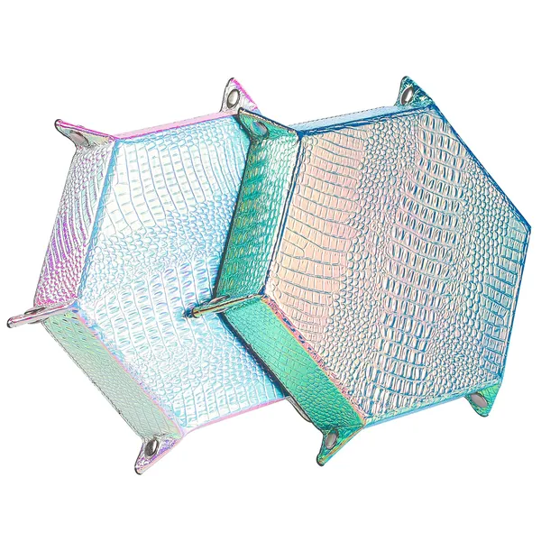 Grajar 2 Pcs Portable Folding Dice Rolling Tray Set for D&D DND Table Games - PU Leather and Velvet Holder Storage Box - Gold & Slivery Dragon Skin