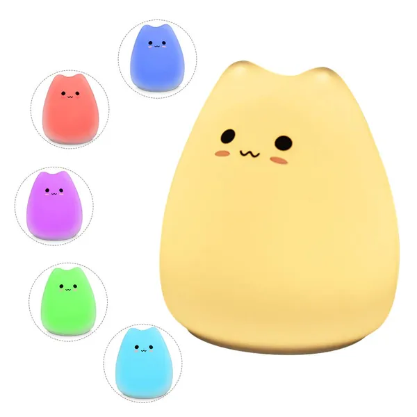 Goblinaduo Cat Night Lamp Cute Night Light for Kids Baby Soft Silicone Bedside Lamp for Breastfeeding Rechargeable 7 Colors Nursery Light (2)