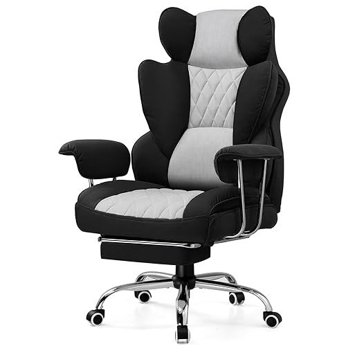 GTRACING Gaming Chair,Office Chair with Pocket Spring Lumbar Support, Ergonomic Comfortable Wide Office Desk Computer Chair with Outward Fixed Soft Armrests and Footrest (Fabric, Black & Gray) - Black & Gray