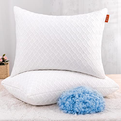 OYT Memory Foam Cooling Bed Pillows for Sleeping - 2 Pack Adjustable Standard Size Gel Shredded Pillows for Sleeping Set of 2 with Side Back Sleepers Washable Removable Cover - New White - Standard (Pack of 2)
