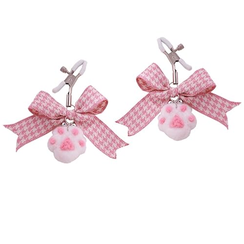 Cute Nipple Clamps with Cat Paw & Bow-Knots, Adjustable Nipple Clamps for Women Jewelry, Nipple Clamps Non Piercing, Nipple Stimulators for Women Pleasure (Pink) - Pink