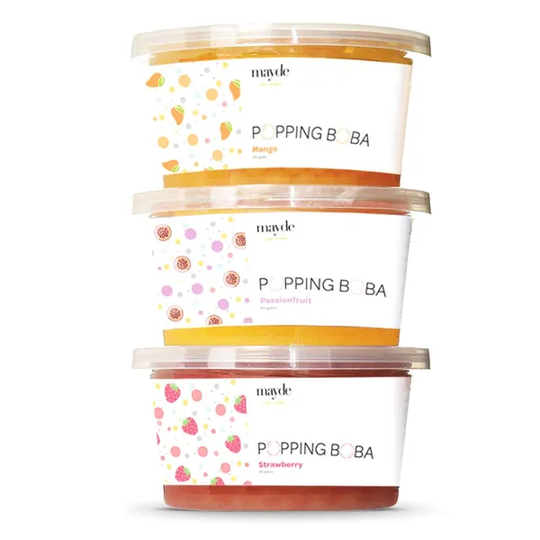 Mayde Bursting Popping Boba Pearls, Strawberry, Mango, Passion Fruit - 3 Flavor Party Kit (490 gms, 3 pack)