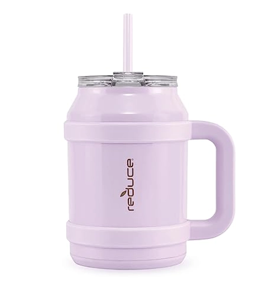 REDUCE Cold1 50 oz Reusable Mug Tumbler with Handle - Insulated Stainless Steel Water Bottle for Home, Office and Gym; Straw or Leakproof Flip Lid, Keeps Drinks Ice Cold All Day - Gloss Lilac Bud