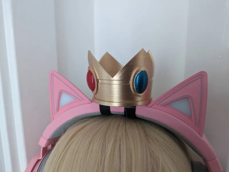 Princess Peach Inspired Headset Headphones Crown Streamer Accessory