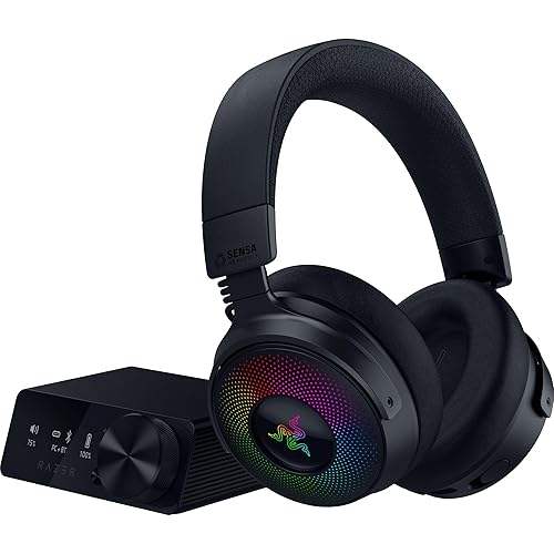 Razer Kraken V4 Pro Wireless Gaming Headset: OLED Control Hub - HD Haptics - 2.4GHz Wireless - Bluetooth - USB - 3.5 mm - Super Wideband Mic - For PC, Mac, PS5, Nintendo Switch, Steam Deck, Smartphone