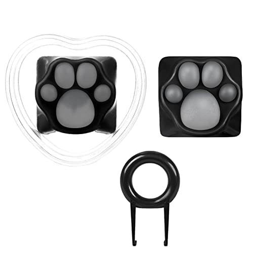 2 Pack Custom Keycaps Metal and Rubber Keycaps Keyboard Keycaps Cat Paw Shaped Kawaii Keycaps Cute Gaming Keycaps for Mechanical Keyboard with Keycap Puller (Transparent and Black) - Transparent + Black