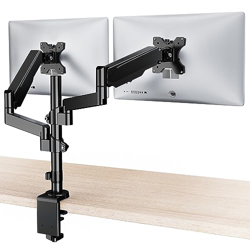 WALI Dual Monitor Stand, 13-32 Inch Adjustable Spring Monitor Mount for Desk Holds Max 17.6 lbs Screens, Swivel Vesa Bracket with C Clamp, Grommet Mounting, Monitor Arms for 2 Monitor(GSDM002) - Black