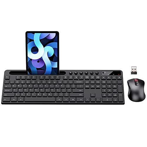 Wireless Keyboard and Mouse Combo, MARVO 2.4G Ergonomic Wireless Computer Keyboard with Phone Tablet Holder, Silent Mouse with 6 Button, Compatible with MacBook, Windows (Black) - Black