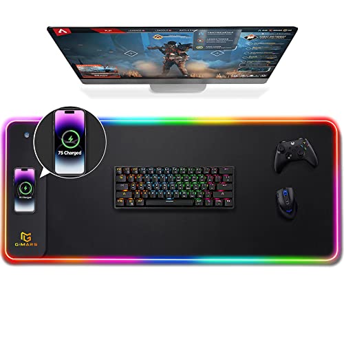 Gimars Upgrade RGB Mouse Pad with 15W Fast Wireless Charging, Extened Large LED Gaming Mouse Pad with 10 Colors LED Light, Premium Smooth Surface, Non Slip Mouse Mat for Gaming, Desks, PC, Office - Black-RGB+Wireles Charging