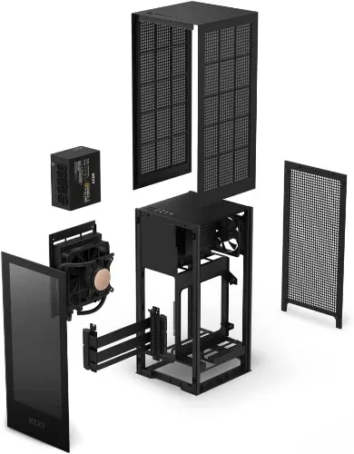 NZXT H1 Version 2 - CS-H11BB-US - Small Form-Factor ITX Case - Dual Chamber Airflow - Tinted Tempered Glass Front Panel - 140mm Liquid Cooler - SFX 750W 80+ Gold PSU - PCIe Gen4 Riser - Black