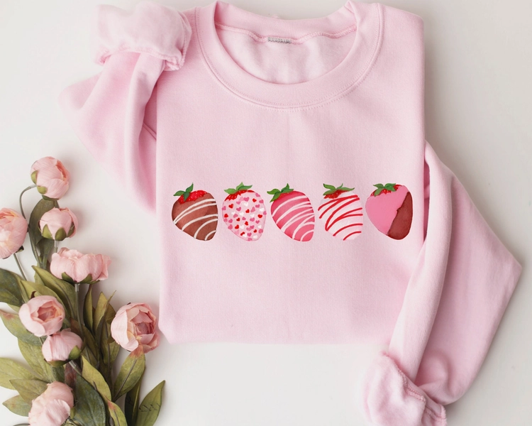Valentines Day Sweatshirt, Strawberry Sweater, Chocolate Covered Strawberries Sweatshirt, Women Valentines Day Sweatshirt, Heart Sweatshirt