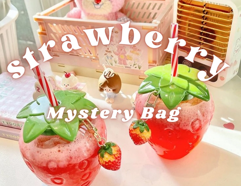 Strawberry Themed Mystery Bag, Kawaii Room Decor, Strawberry Decor, Stationery and Jewelry