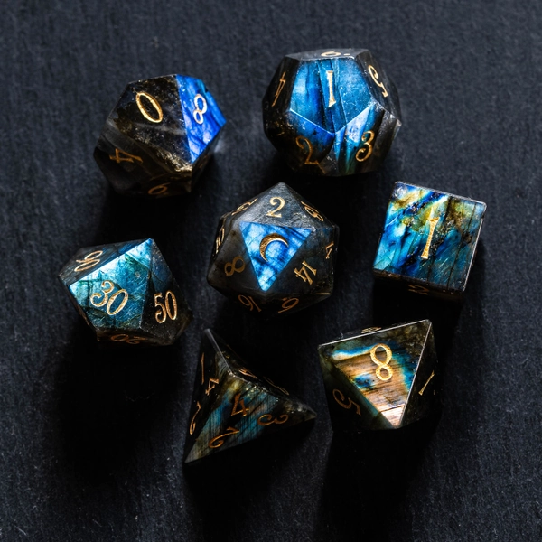 Labradorite Gemstone  Set  - Engraved/Carving for Dungeons & Dragons, RPG Game  MTG Game Moon Version