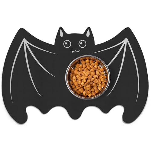 Petsinurarea Halloween Pet Mats for Food and Water Dog Cat Food Mats Pet Feeding Mat Anti-Slip No Stains Quick Dry Floors Waterproof Placemat Pet Food Bowl Mat Pet Accessories - 23.6" x 15.7" Bat - Bat