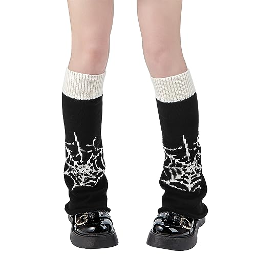 American Trends Leg Warmers Y2k Kawaii Black White Cute Leg Warmers Y2k Goth accessories for Women Girls 80s Party Sports - One Size - Spider Web