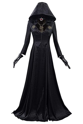 brehiay Lady Village Evil Costume Alcina Dimitrescu Black Hooded Dress Halloween Vampire Cosplay - Medium - Black