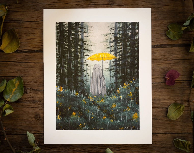 8x10in Fine Art Print | Melancholy Showers | Spooky Ghost | Cottagecore Artwork | Halloween Art