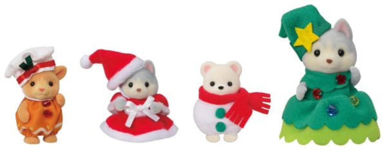 Calico Critters Happy Christmas Friends, Limited Edition Seasonal Holiday Set with 4 Collectible Doll Figures and Accessories