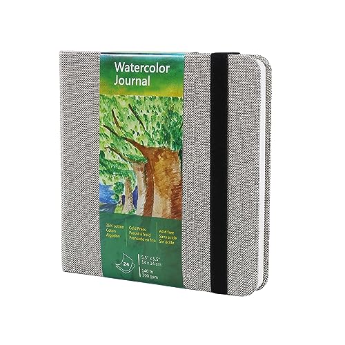Square Watercolor Journal, 5.5x5.5”, 140 LB, 300 GSM, tumuarta Cotton Paper, Cold Press, 24 Sheets, 48 Pages, Watercolor Paper Sketch Books for Use As Mix Media Pad On The Go - gray - 5.5 x 5.5"