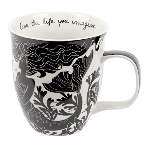 Karma Gifts 16 oz Black and White Boho Mug Mermaid - Cute Coffee and Tea Mug - Ceramic Coffee Mugs for Women and Men - 1 Count (Pack of 1) - Mermaid