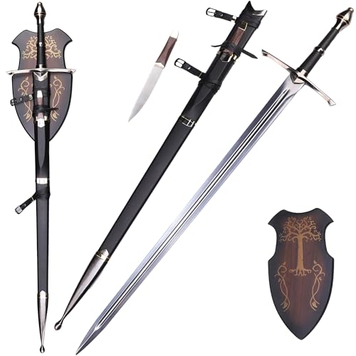 Hejiu Medieval Sword with Display Plaque,Narsil＆Aragorn＆Ringwraith＆Nazgul Sword,Perfect Replica of Various Styles Available - B-Guardian King's Sword of Aragorn