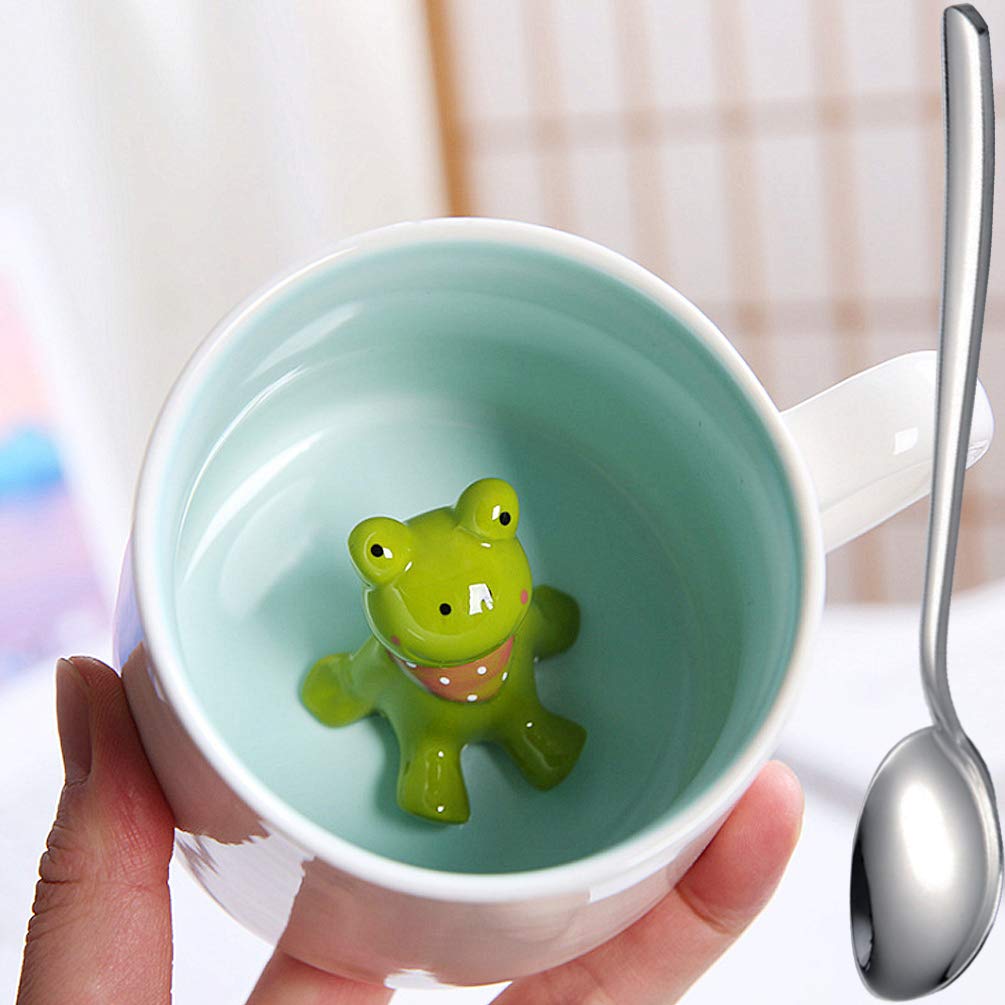 Frog Figurine Ceramics Coffeemugs Funny Teacups - 3D Animal Inside Coffee Mug for Boys Girls Women Men 12oz