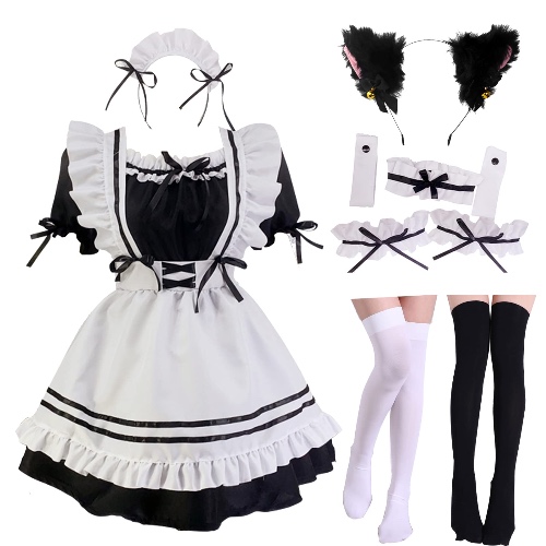 Japanese Maid Outfit Anime French Maid Apron Classic Lolita Fancy Dress Cosplay Costume for Halloween Party