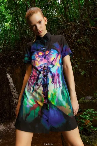 Fierce Deity Link Short Sleeve Dress - BlackMilk Clothing