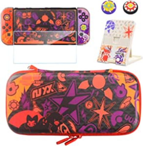 Carrying Case Compatible with Nintendo Switch Oled（Scarlet & Violet),Switch Oled Case Cover with Screen Protector,Playstand,Thumb Grip Caps for Nintendo Switch Oled.