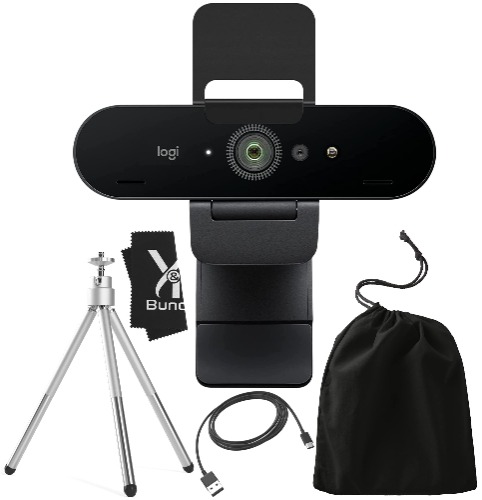 Y&R Bundles Logitech Brio 4K HD Webcam with Microphone for Desktop with Tripod & Universal Mount - Logitech Webcam USB Computer Camera - Ultra Pro Wide Angle Webcam Streaming for Meetings & Gaming