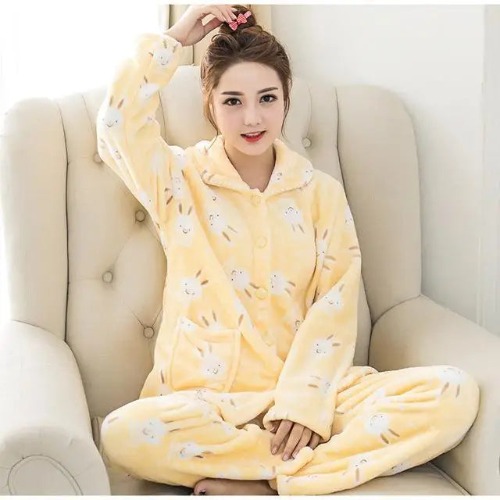 Adorable Fuzzy Pajama Sets for a Cozy Kawaii Look - Yellow Bunny / L