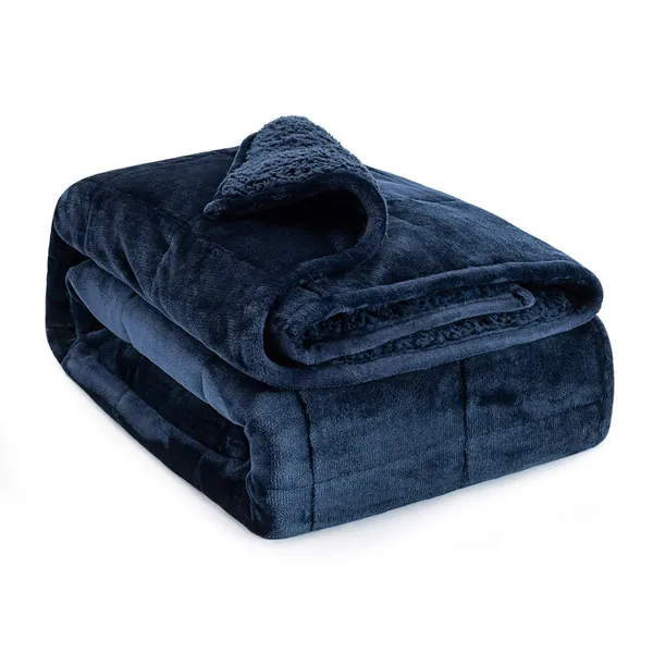 Sivio Sherpa Fleece Weighted Blanket for Adult, 15lbs Heavy Fuzzy Throw Blanket with Soft Plush Flannel, Reversible Twin-Size Super Soft Extra Warm Cozy Fluffy Blanket, 48x72 Inch Dual Sided Navy Blue - 48" x 72" 15lbs Dual Sided Navy Blue