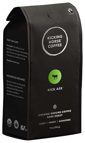 Kicking Horse Coffee - Kick Ass Blend, Ground 100% Arabica Coffee Dark Roast All Organic & Fairtrade 284 g - Kick Ass - 284 g (Pack of 1)